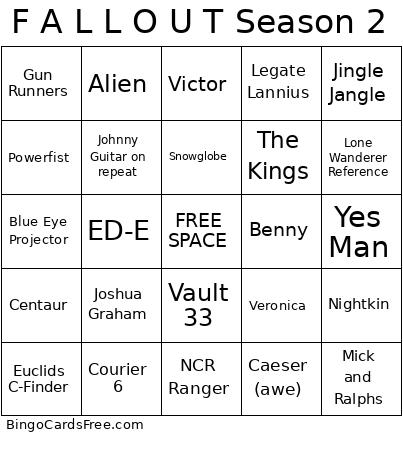 F A L L O U T Season 2 Bingo Card