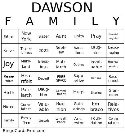 F    A    M    I    L    Y Bingo