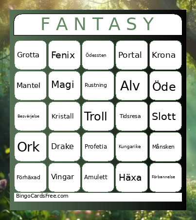 F A N T A S Y Bingo Card