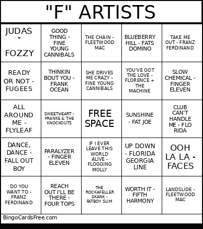 F ARTISTS Bingo Card