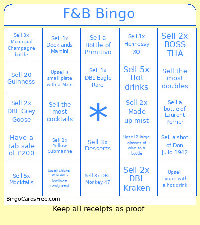 F+B Bingo Card