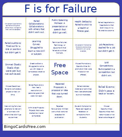 F Is For Failure Bingo Card