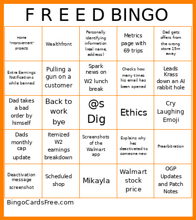 F R E E D Bingo Card