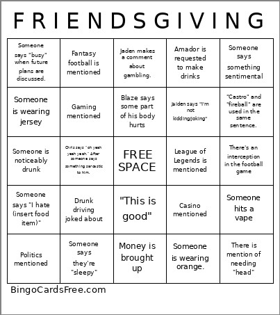 F R I E N D S G I V I N G Bingo Card