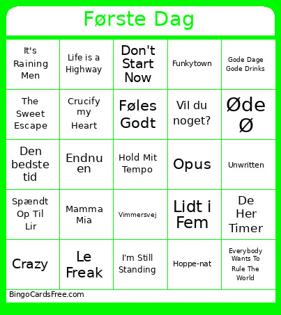 Første Dag Bingo Card