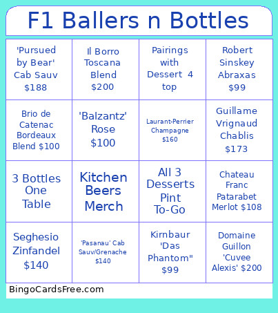 F1 Ballers N Bottles Bingo Card