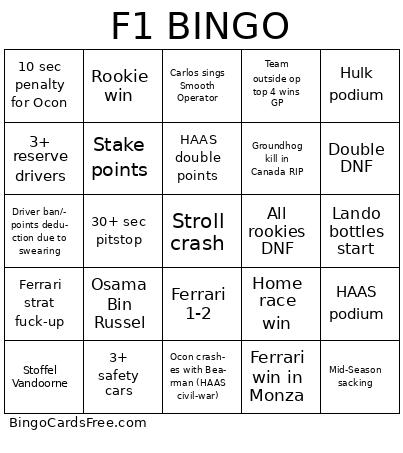 F1 BBBINGOOOOO Cards Free Pdf Printable Game, Title: F1 BINGO