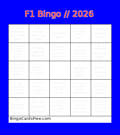 F1 // 2026 Bingo Card