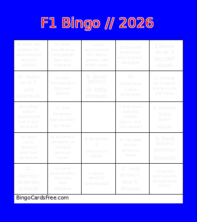 F1 // 2026 Bingo Card