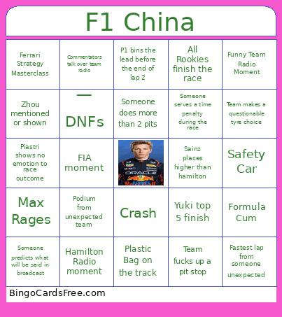 F1 China Bingo
