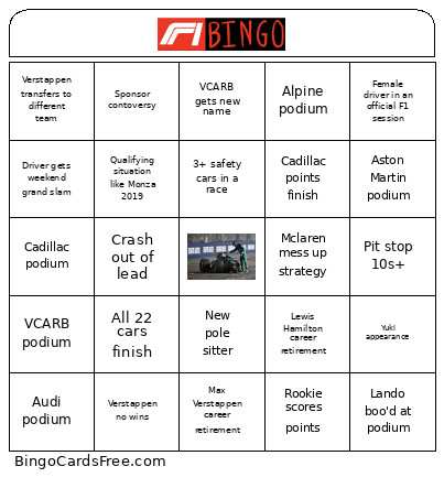 F1bongo2026 Bingo Card