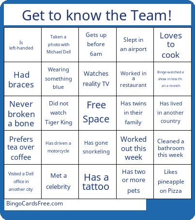 F2F Team Engagement Bingo