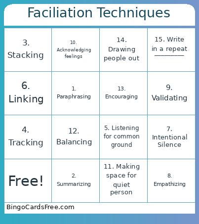 Facilitation Techniques 4x4 Bingo Card