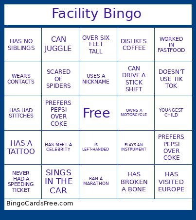 Facility Bingo Card