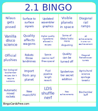 Factorio 2.1 Bingo Card