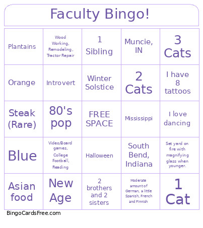 Faculty.. Bingo Card