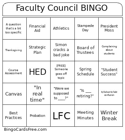 Faculty Council Bingo Card