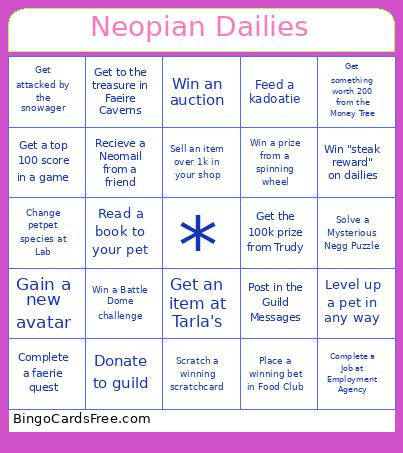 Faeire Fortune Bingo Card