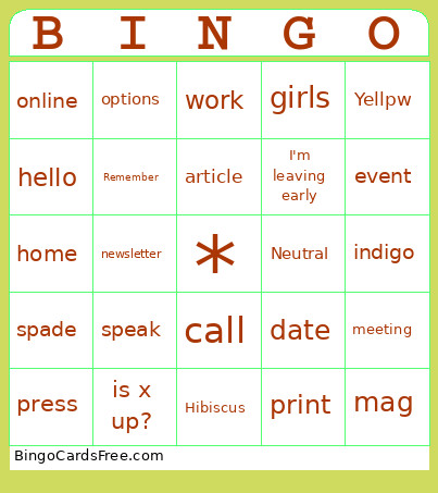 Faetgwegw Bingo Card