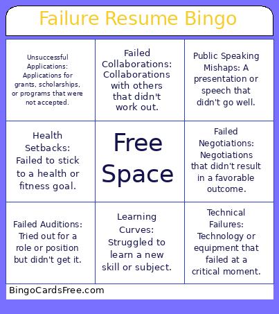 Failure Resume Bingo Card