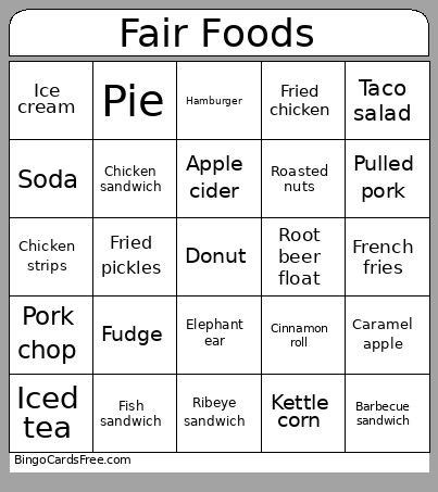 Fair Foods Bingo Card