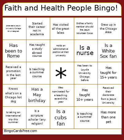 Faith And Health People ! Bingo Card