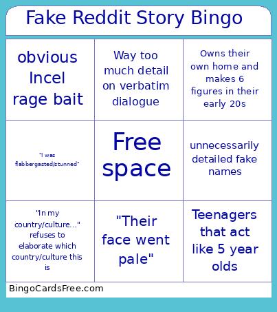 Fake Reddit Story Bingo 