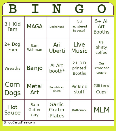 Fall Art Fair Bingo Card