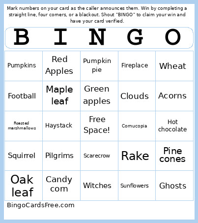 Fall Bingo Card