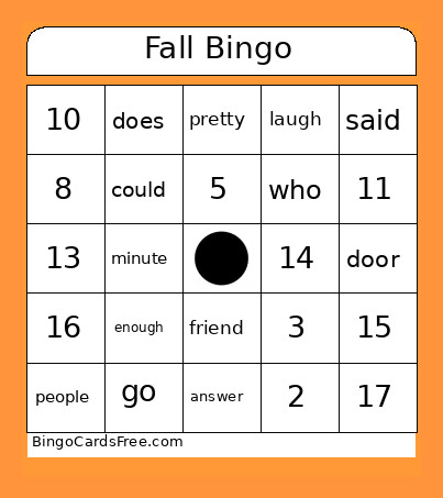 Fall Bingo Card