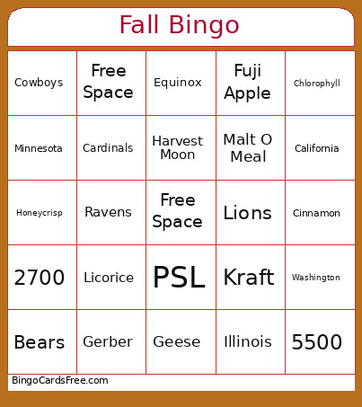 Fall Bingo Card