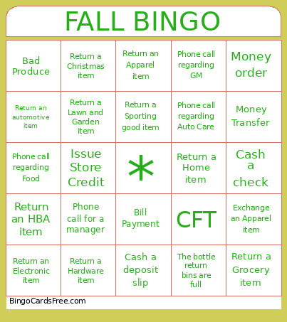 Fall Bingo Card