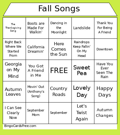 Fall Bingo Card