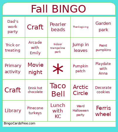Fall Bingo Card