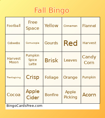 Fall CCC Bingo Card