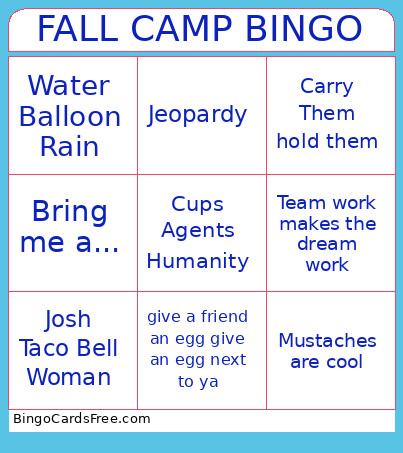 FALL CAMP Bingo Card 2