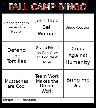 Fall Camp Bingo Card