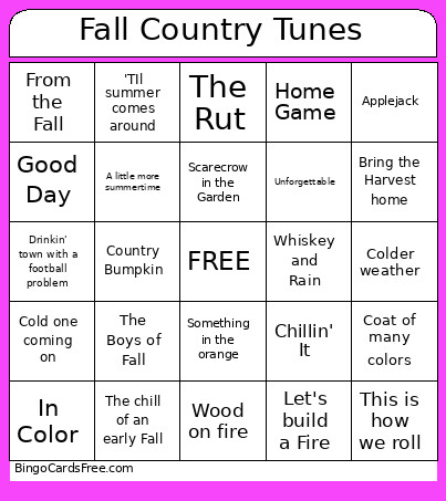 Fall Country Tunes Bingo Card