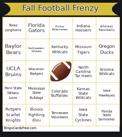 Fall Football Frenzy Bingo Card