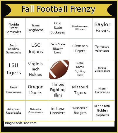 Fall Football Frenzy Bingo Card