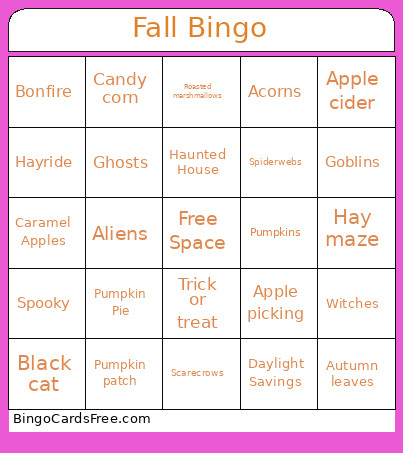Fall Halloween Bingo Card
