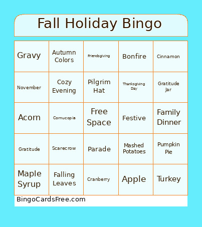 Fall Holiday Bingo Card