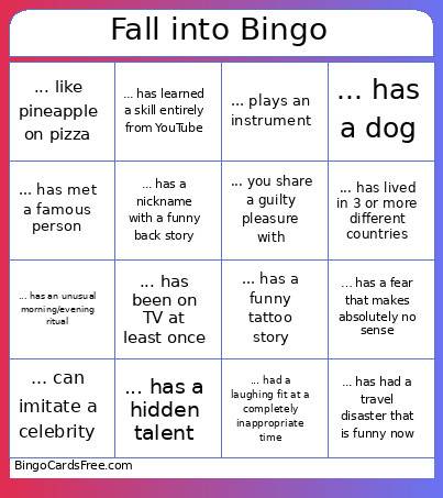 Fall Into Bingo Card 2