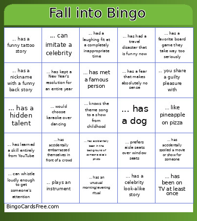 Fall Into Bingo Card