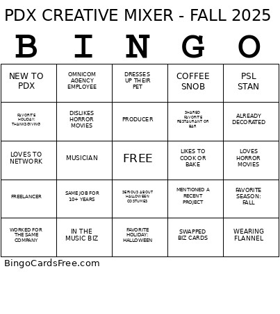 FALL MIXER 2025 Bingo Card
