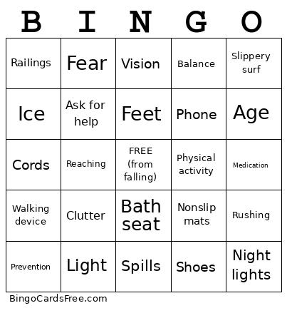 Fall Prevention Bingo