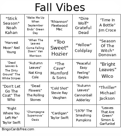 Fall Vibes Bingo Card