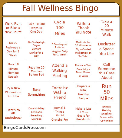 Fall Wellness Bingo Card