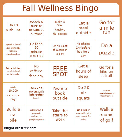 Fall Wellness Bingo Card