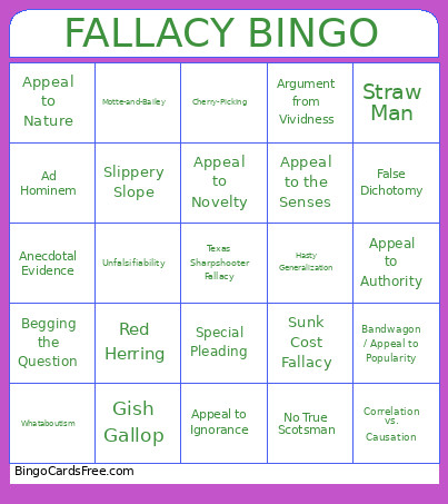 Fallacy Bingo Card